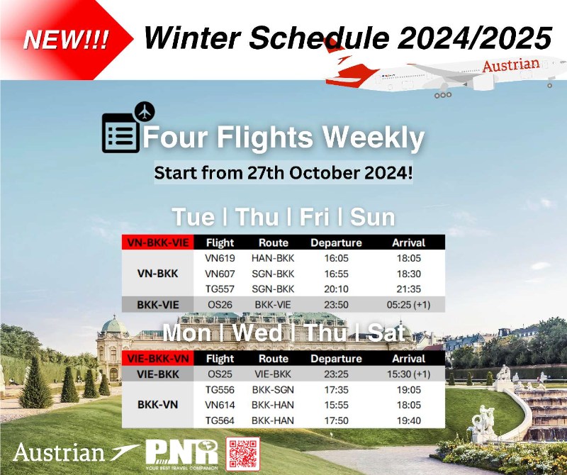 Austrian Airlines triển khai lịch bay mùa đông