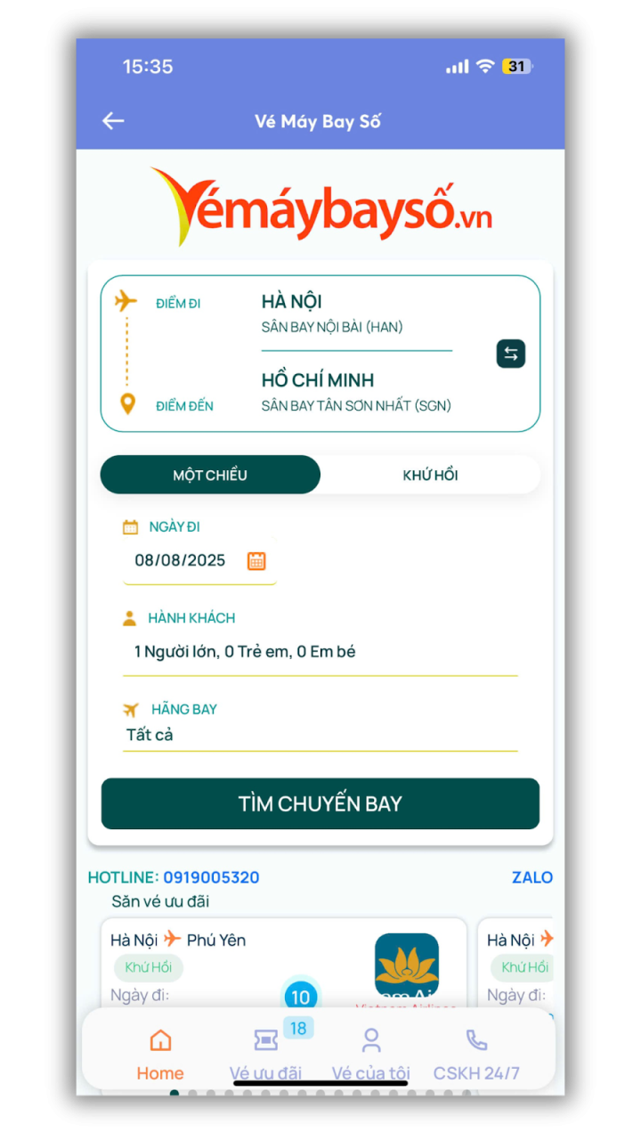 Lựa chọn chuyến bay & Nhập thông tin hành khách
