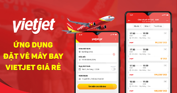 Đặt vé máy bay online qua ứng dụng Vietjet Air