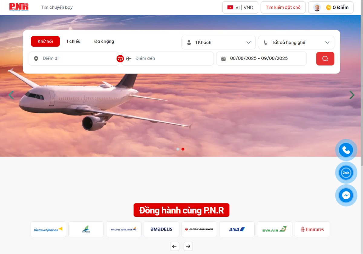 Đặt vé máy bay online tại đại lý vé máy bay P.N.R
